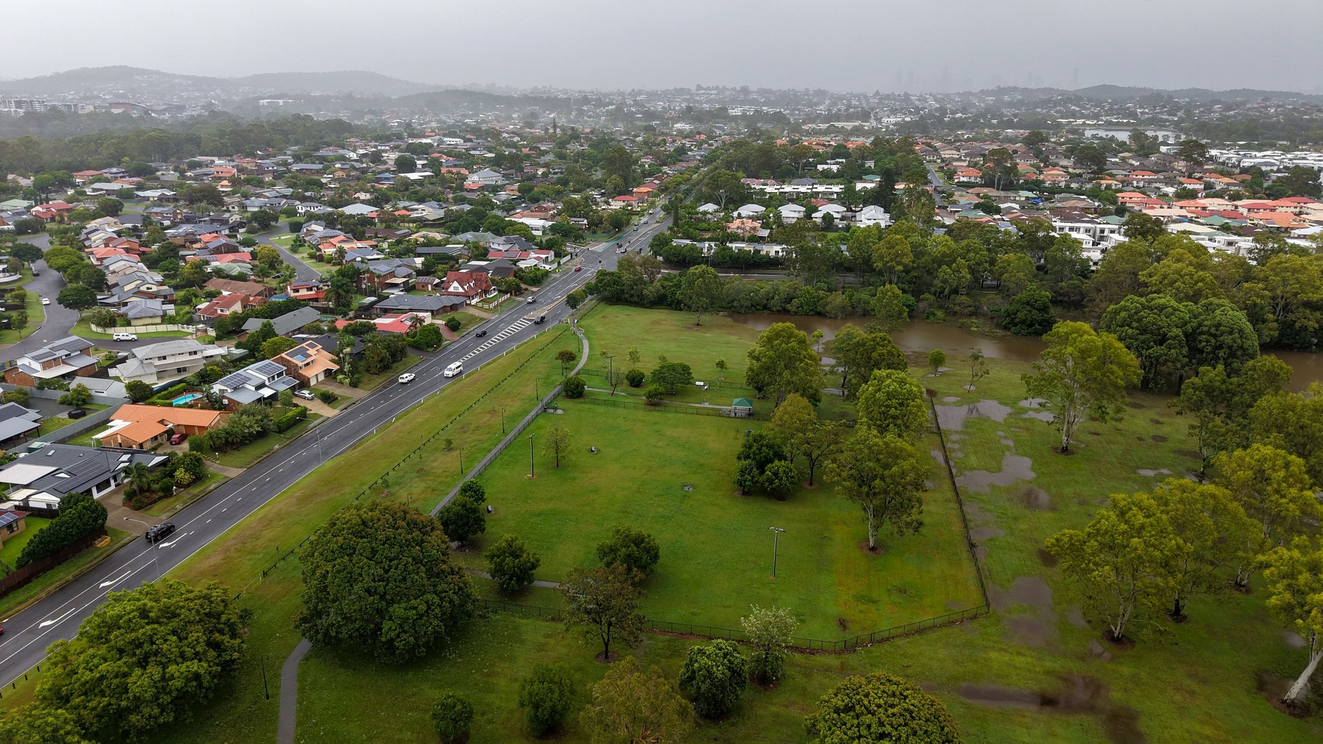 Brisbane Floods 2025 - Flooding at Minnipippi Parklands at Tingalpa in Brisbane by cyclone Alfred